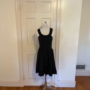 Quillaree Anthropology Pleated Ruffle Black Dress Shell 100 % Silk Sz 4